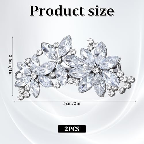 2 PCS Rhinestone Hair Clips, Silver Bling Crystal Hair Clips for Women,