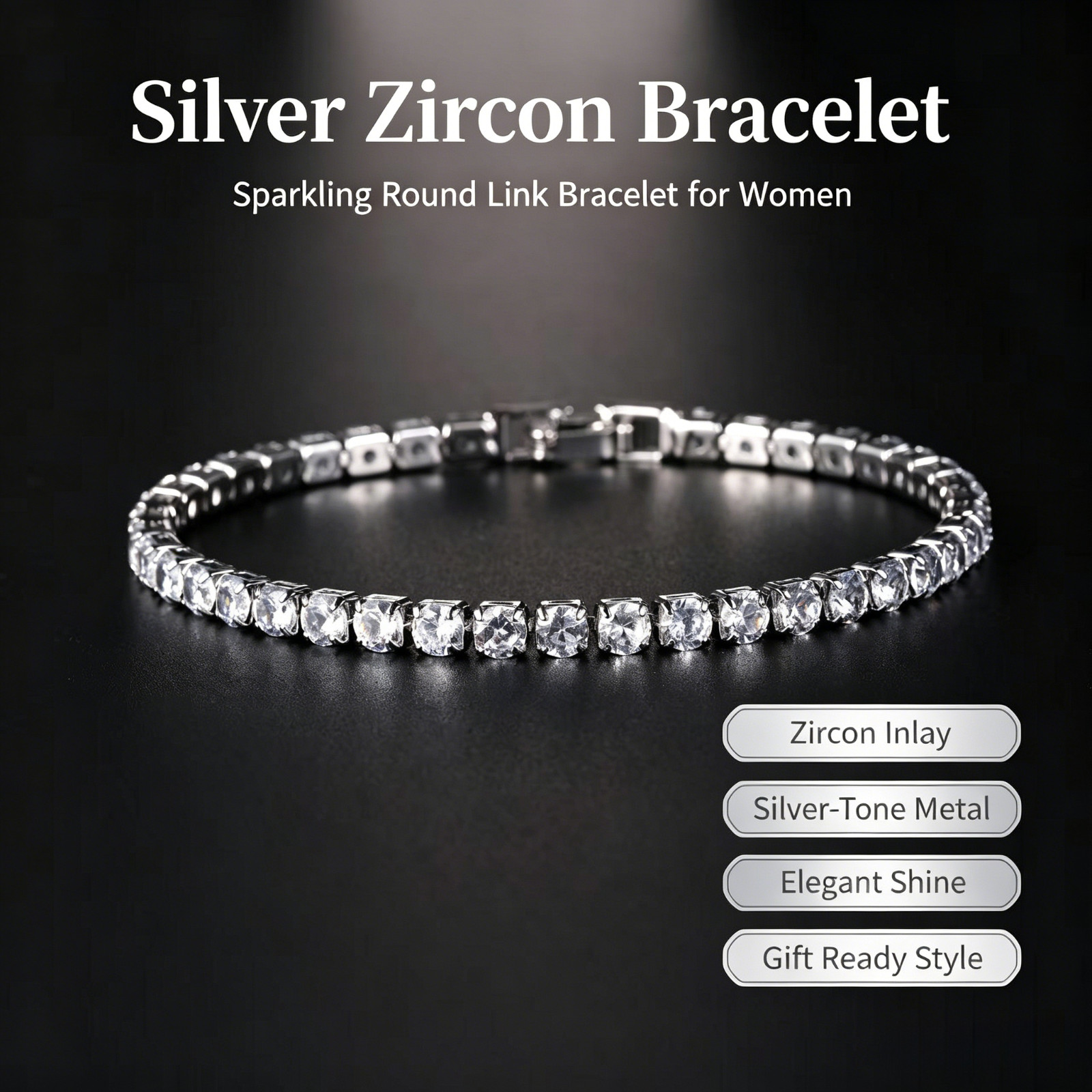 Women’s Tennis Bracelet Cubic Zirconia Sparkling Crystal Silver Rose Gold