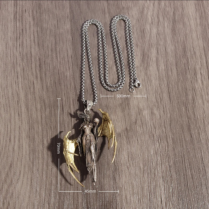 Hell Demon Jewelry Vintage Silver Sexy Goddess Standing Pendant Necklace