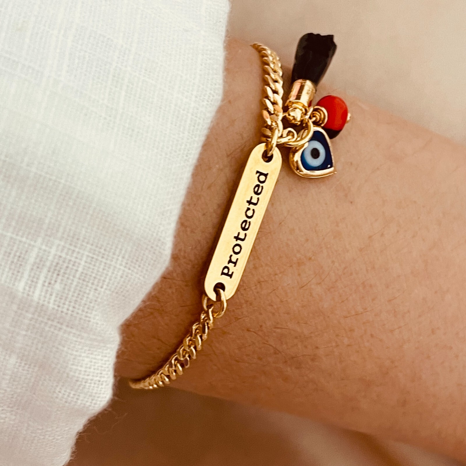 Azabache Bracelet, Evil Eye Bracelet, Natural Jet Hand, Personalized Bracelet