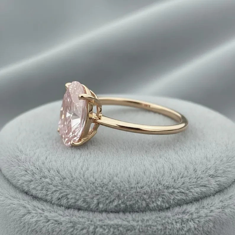 1.50Ct Oval Cut Lab Created Pink Diamond Solitaire Ring 14K Yellow Gold Plated