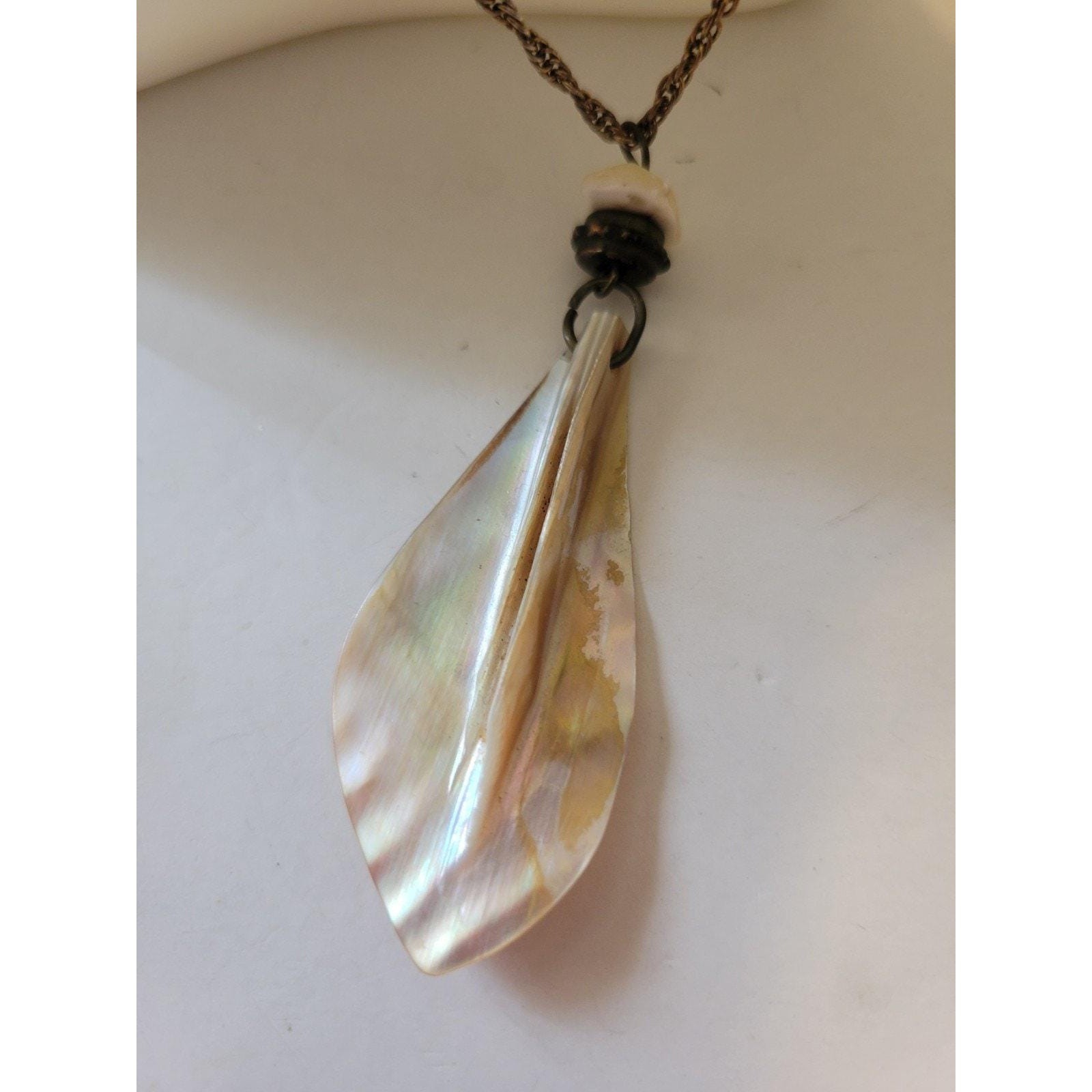 Shell Pendant Necklace Boho Handmade Iridescent Coastal Beachy Mother of Pearl