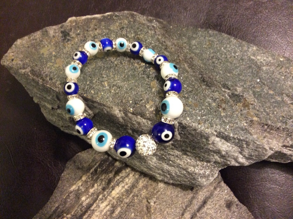 Turkish Evil Eye Bracelet San Liurfa “URFA”Blue & White Hand worked Glass