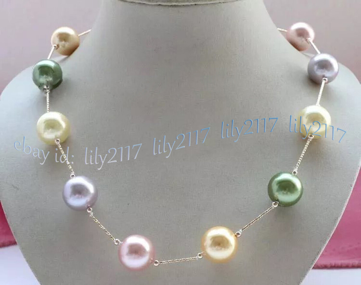 8-14mm Multicolor South Sea Shell Pearl Round Beads Necklace 14-36 inches