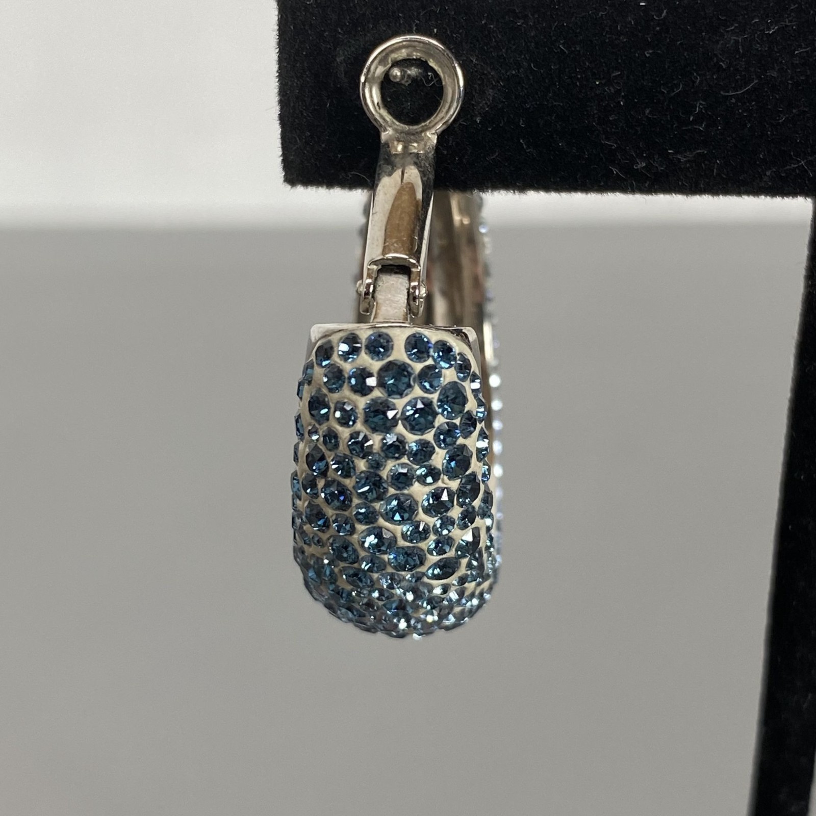 Swarovski Palladium-Plated Dark/Sky Blue Gradient Crystal Hoop Pierced Earrings