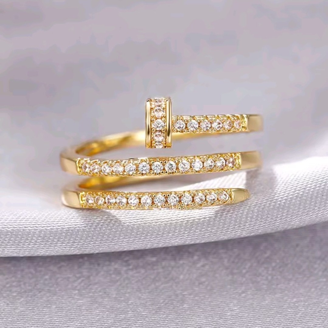 Gold Nail Ring with Cubic Zirconia’s Gold Plate Adjustable Size