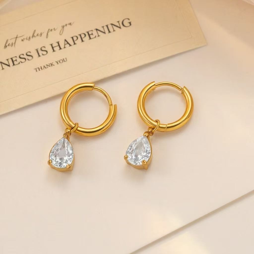 Fashion Women 18k Gold Plated Oval CZ Huggie Earring Stud Drop Dangle