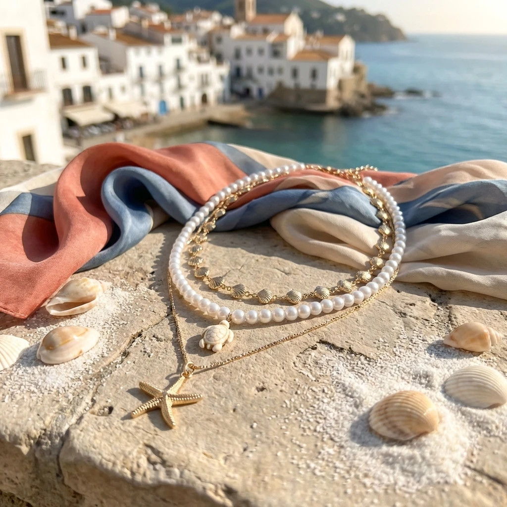 3Pcs/Set Pearl Starfish Sea Turtle Shell Necklace Bohemian Summer Beach Multi-la