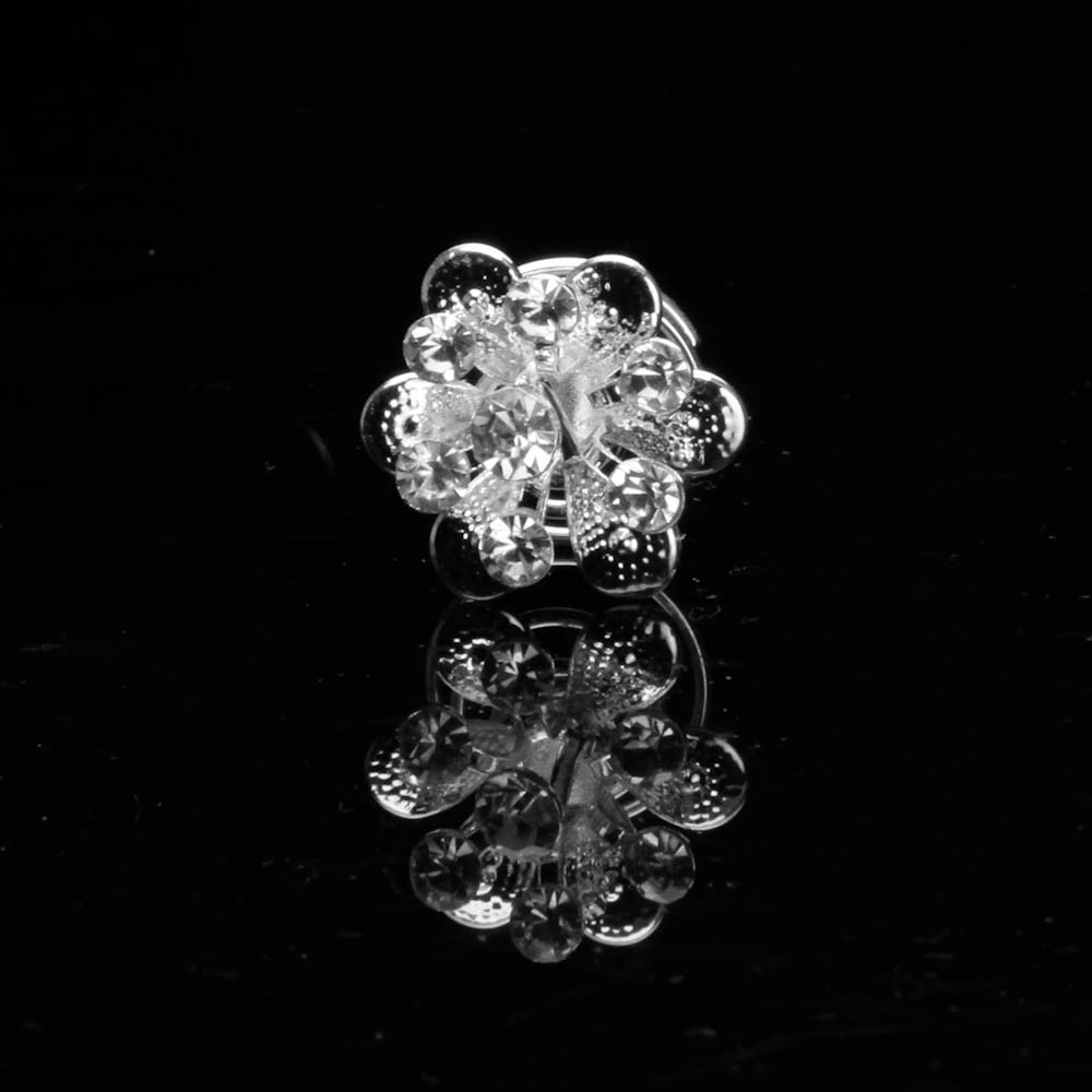 One Silver Rhinestone Floral Bridal Wedding Hair Pin