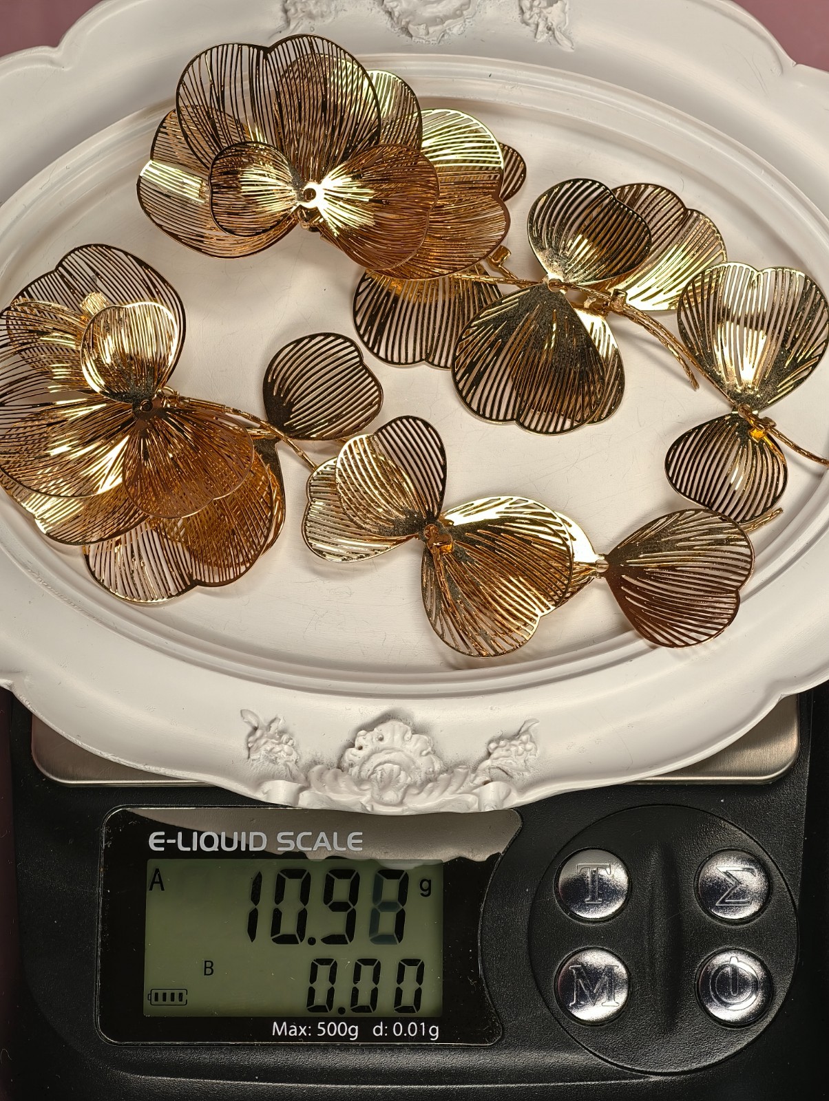 Gold Floral Statement Drop Earrings Large Orchid Flower Dangle Wedding 11cm