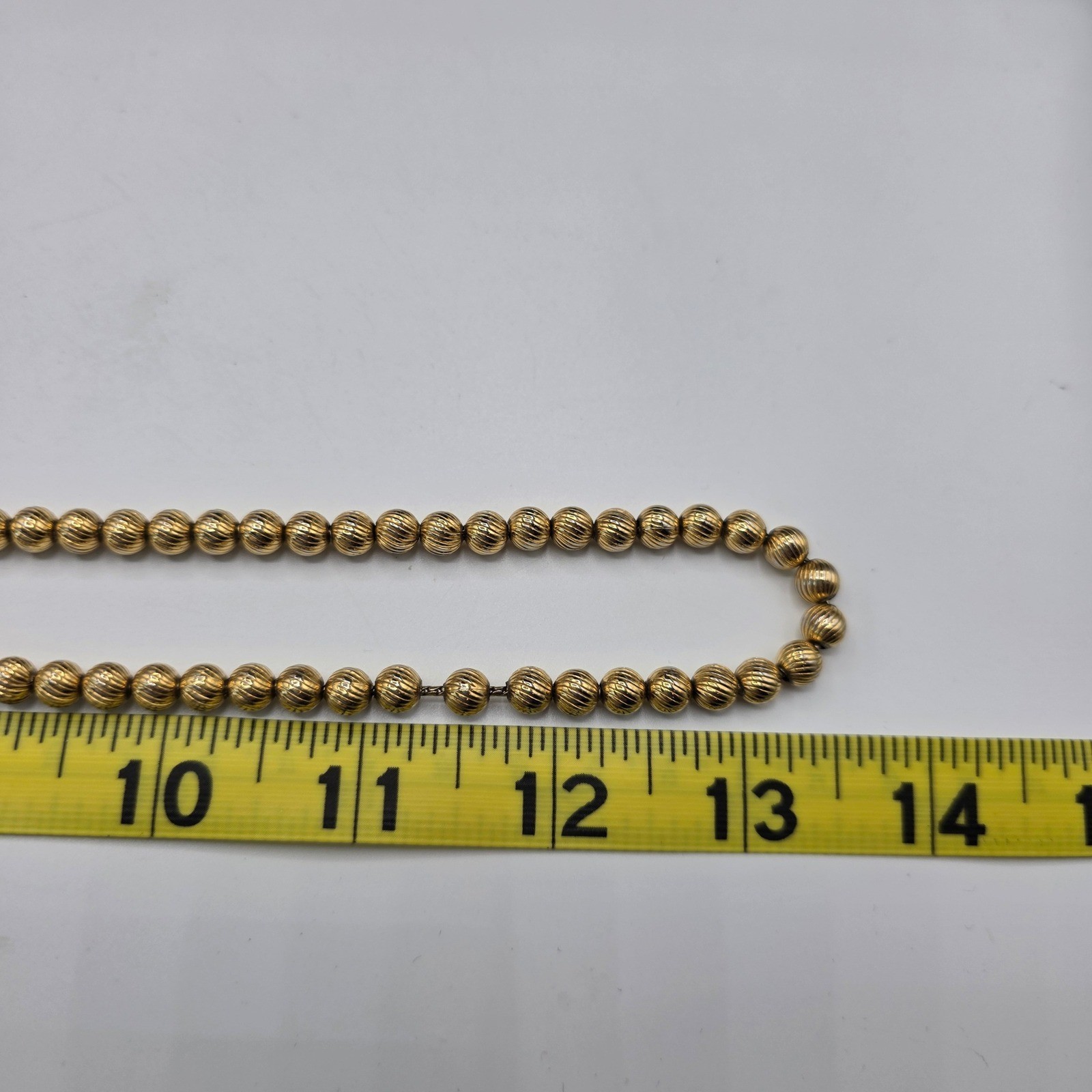 Monet Vintage Gold Tone Ribbed Bead Necklace Textured Round Strand 27 Inch