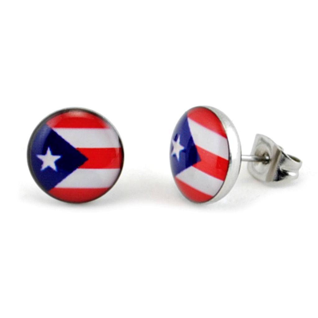 PUERTO RICO FLAG EARRINGS 8mm 10mm Stainless Steel Stud Post Puerto Rican Pride