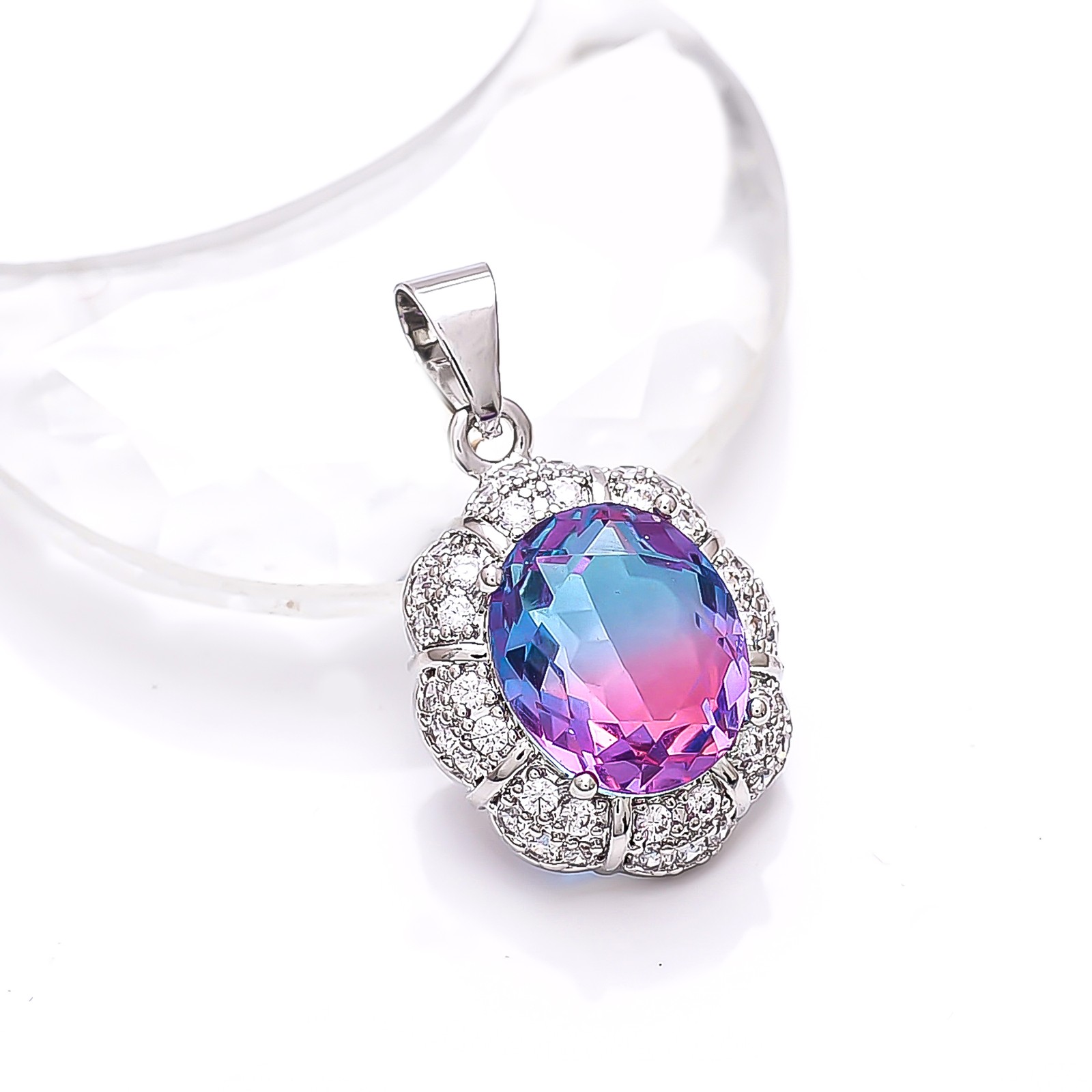 Bi-Colour Tourmaline & CZ Gemstone 925 Sterling Silver Pendant 1.00″ P79221