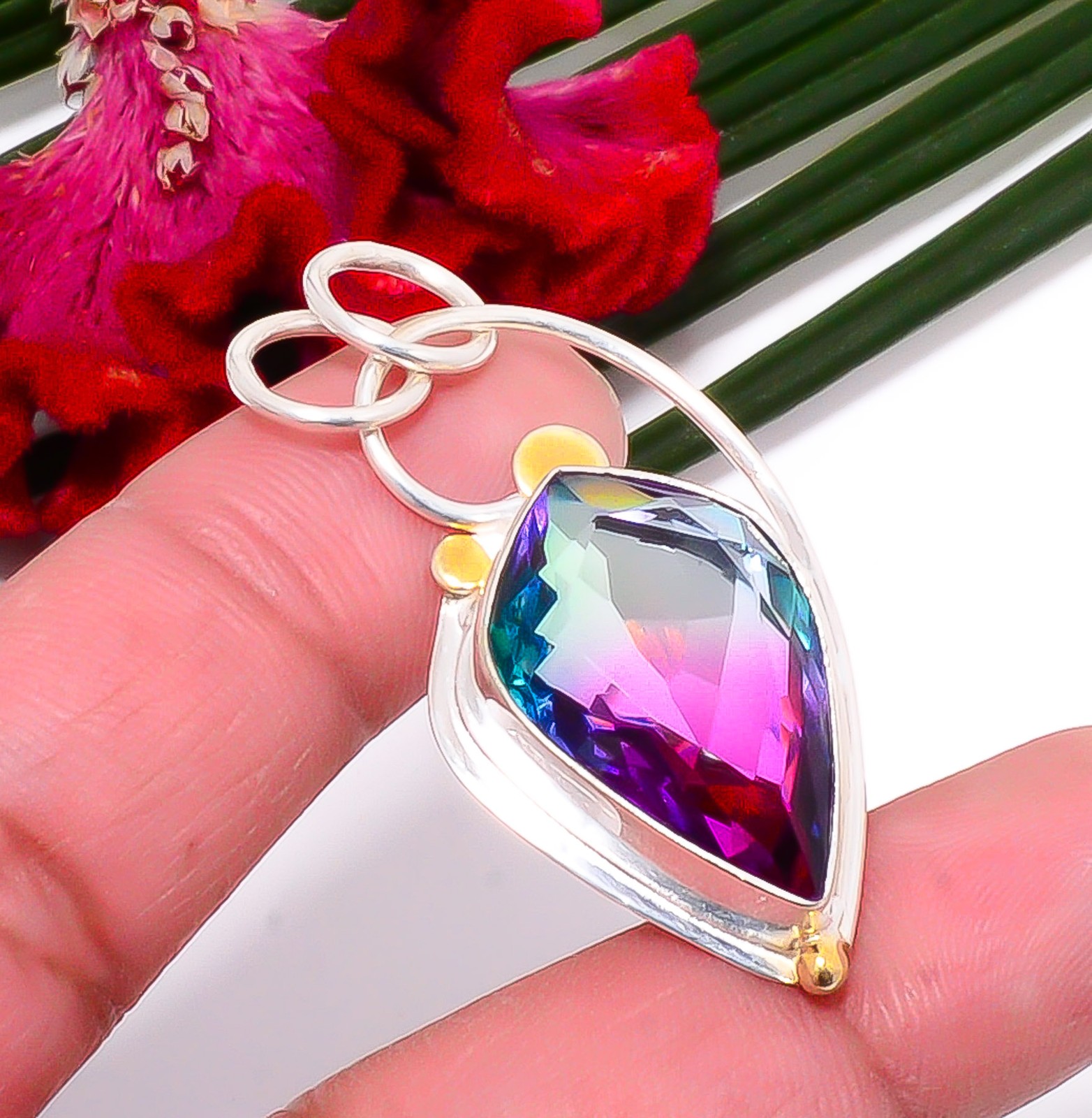 Bi-Colour Tourmaline 925 Sterling Silver Two Tone Pendant 1.76″ Sk51, Christmas
