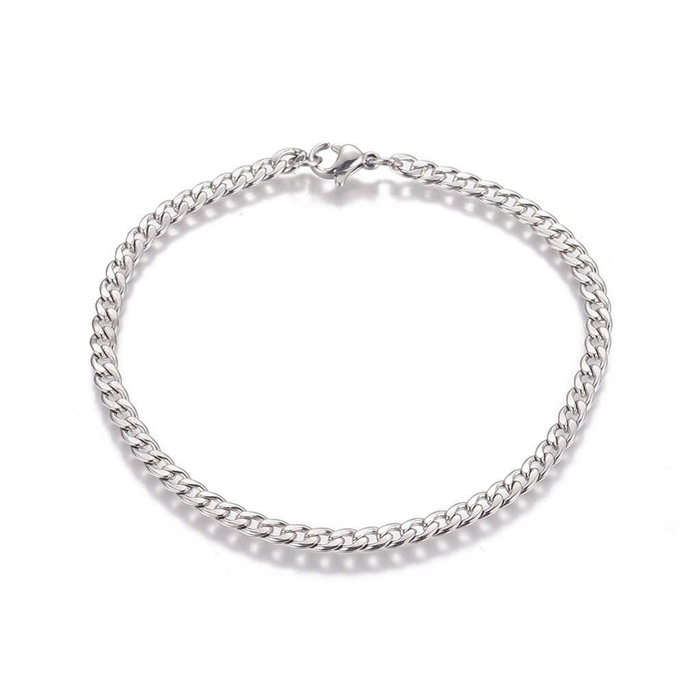 Stainless Steel Curb Chain Bracelet Lobster Clasp Silver Color 8.2″ 4x5mm P229