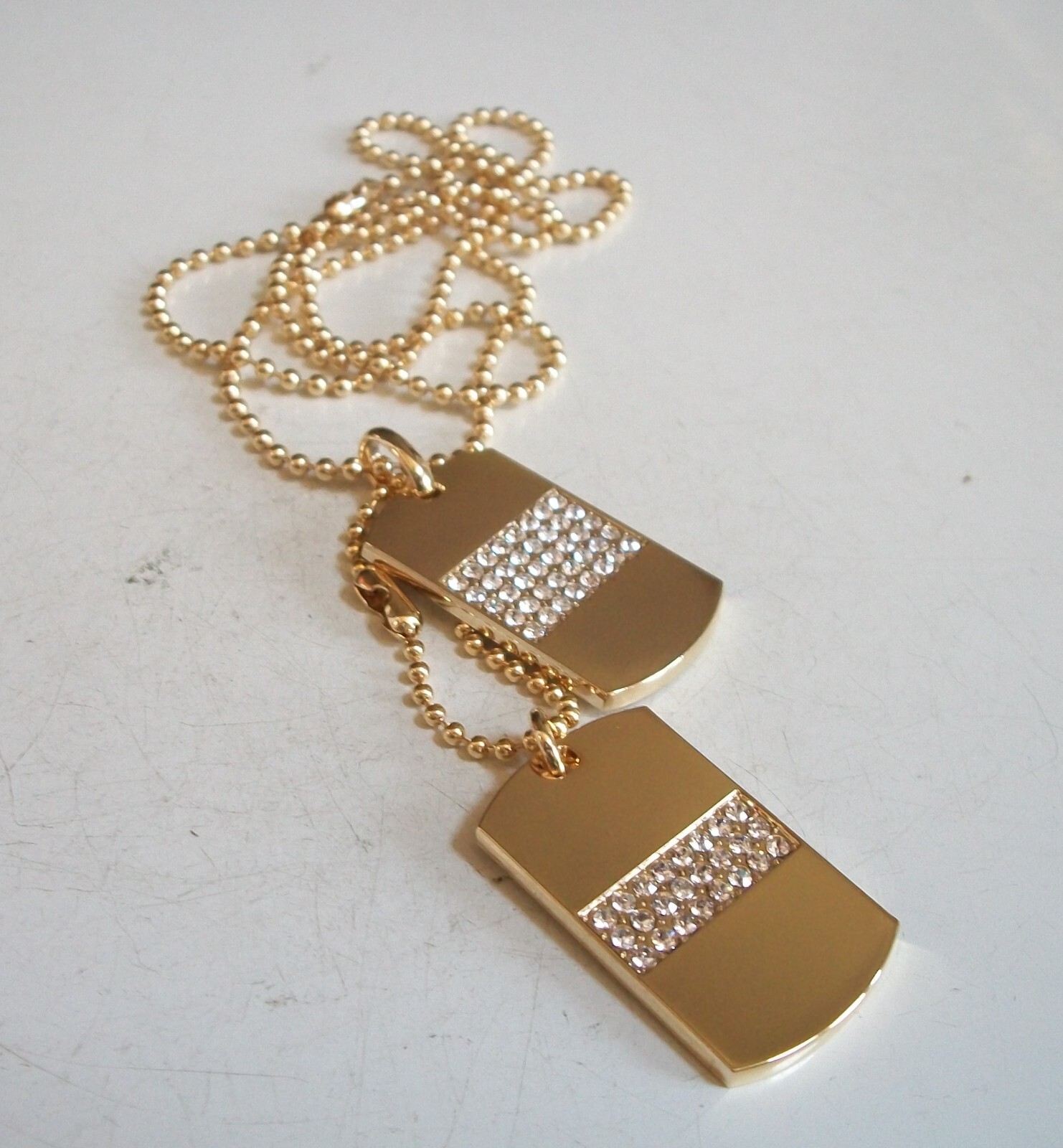 Men’s Bling Gold Plated Double Dog Tag Fashion Pendant 27″ Ball Chain Necklace