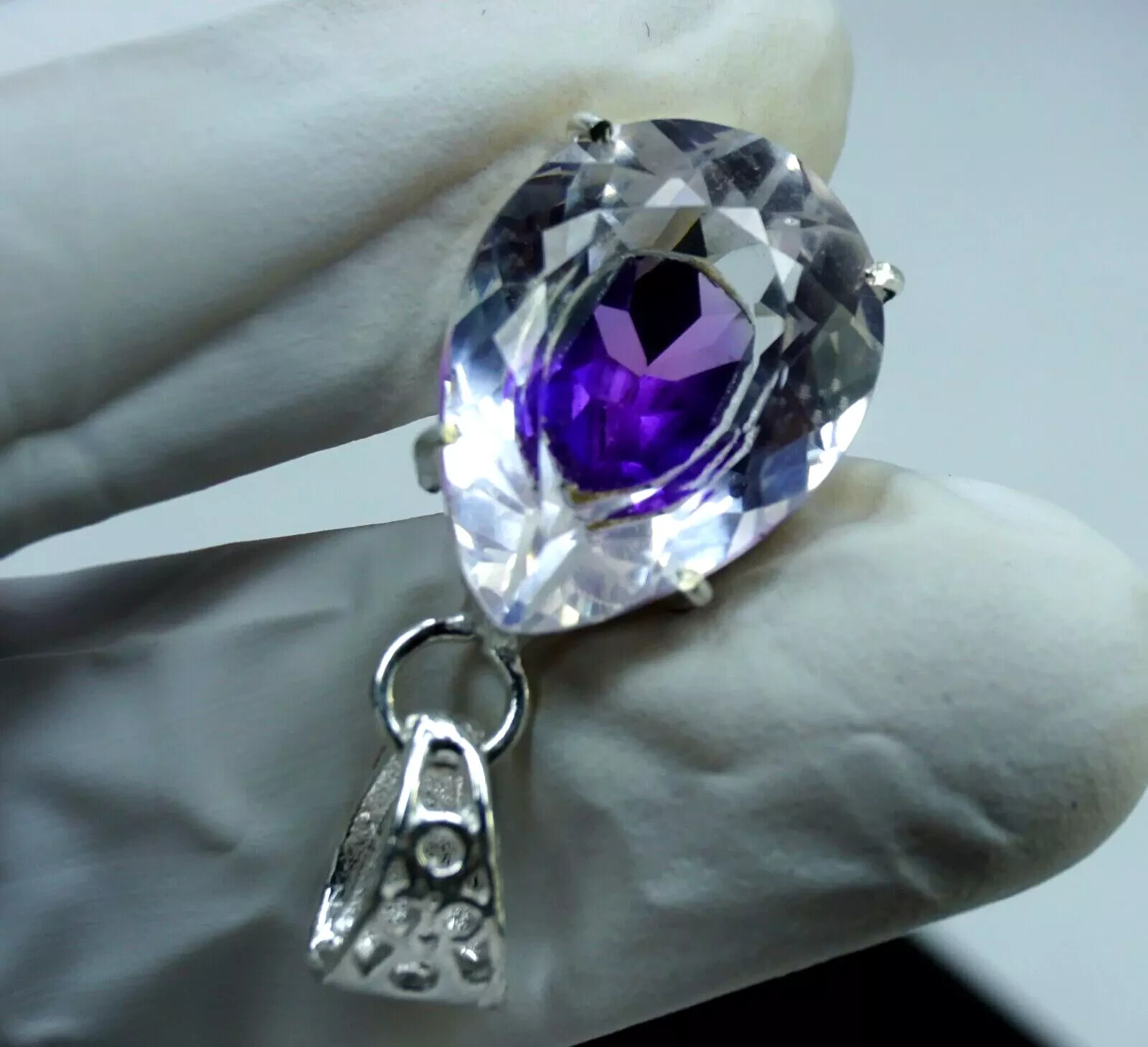 Bi-Color Rare Pitambari Sapphire Pear Natural 43.15 Ct 925 Silver Pendant Gem