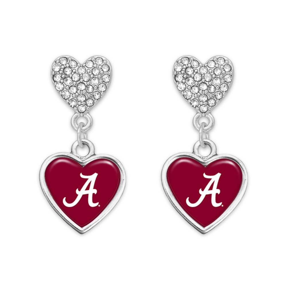 Alabama Crimson Tide Officially Licensed Rhinestone Heart Dangle Logo Earrings