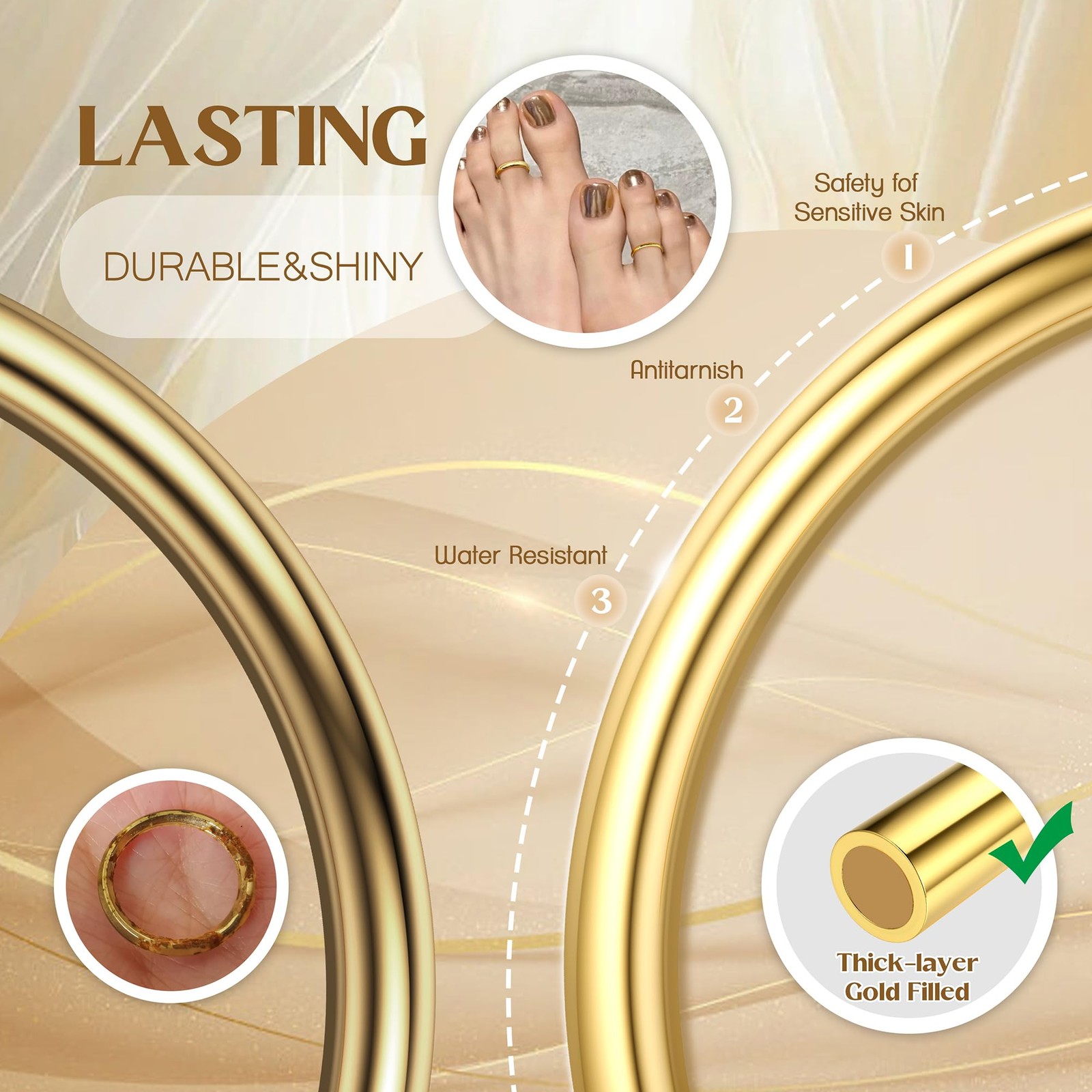 14K Gold Plated Toe Rings Adjustable Toe Ring for Women Thin Toe Rings Open B…