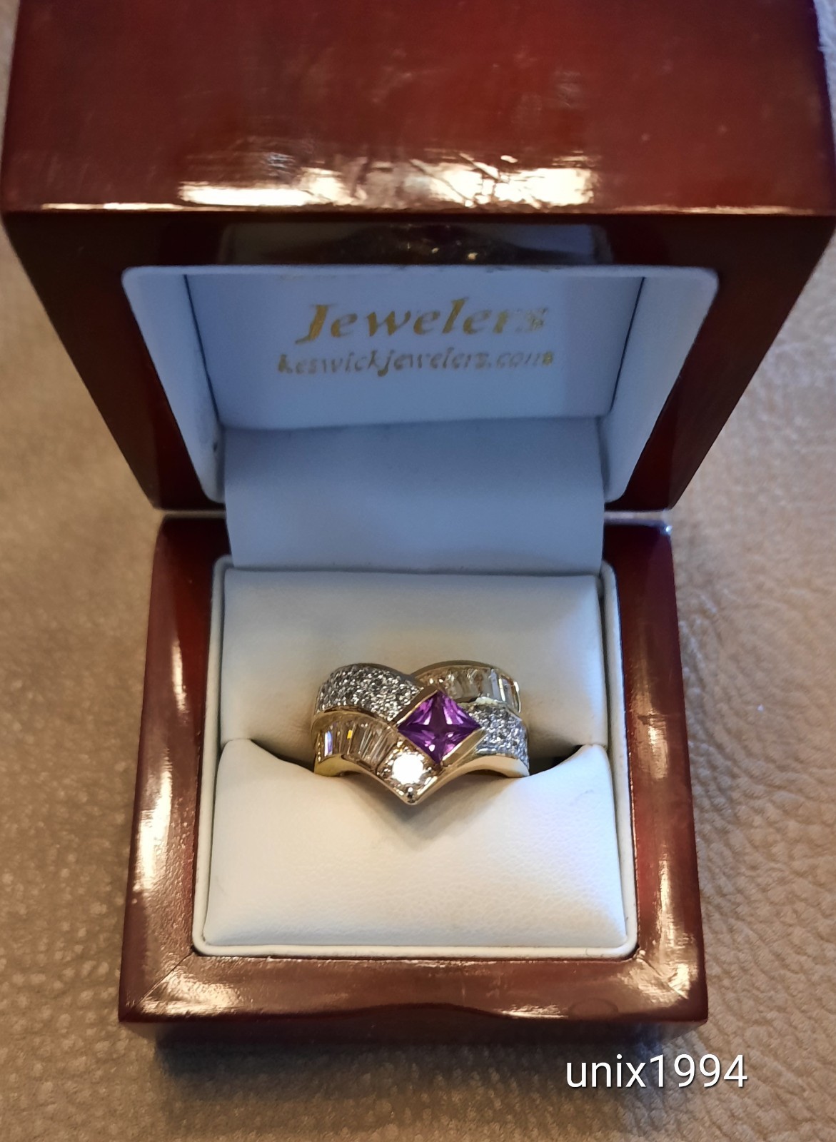 Stunning 4.5 carats of Simulated Tanzanite-Amethyst and Diamonds Cocktail Ring
