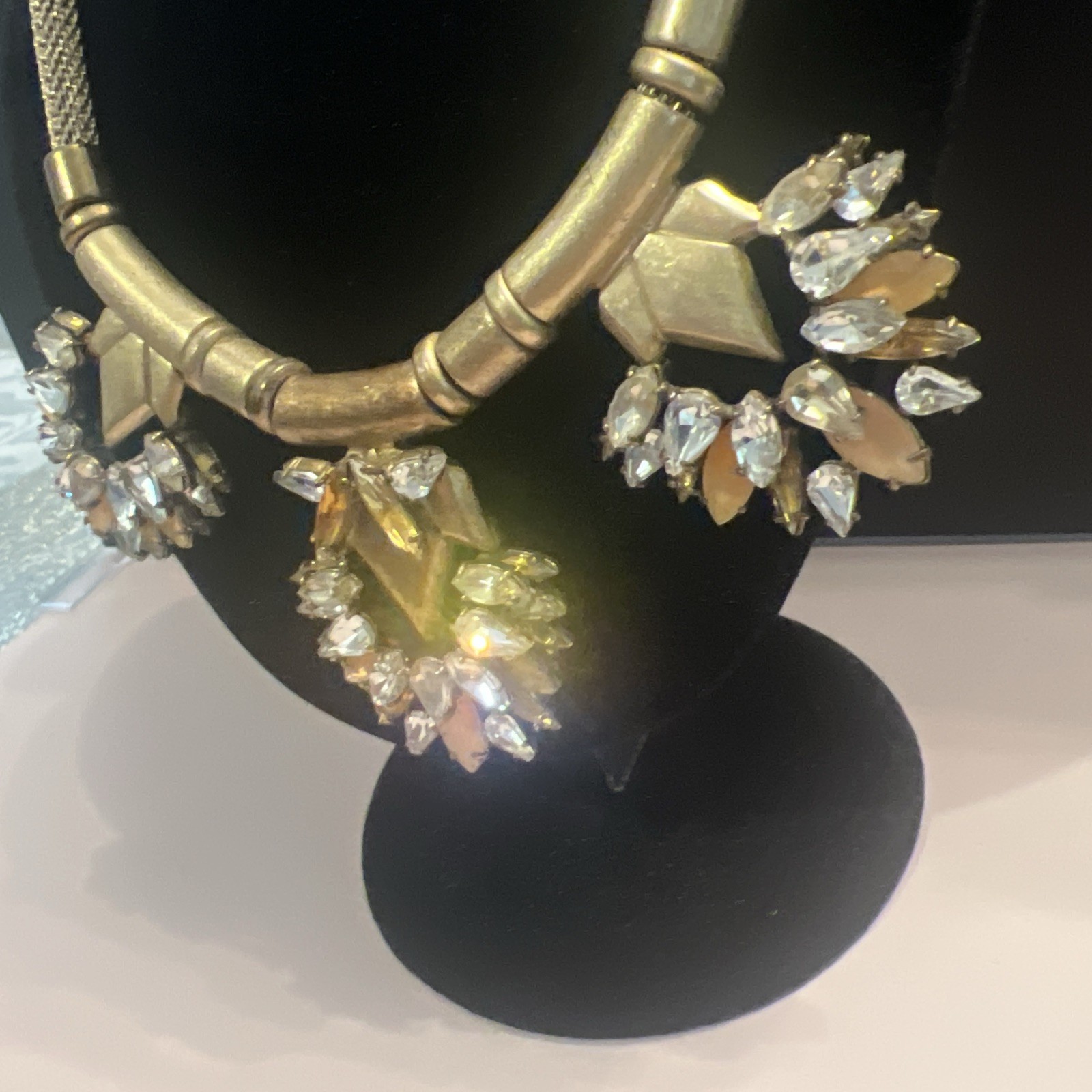 STELLA & DOT Designer Signed Gold Vintage & Faceted Stone Statement Necklace