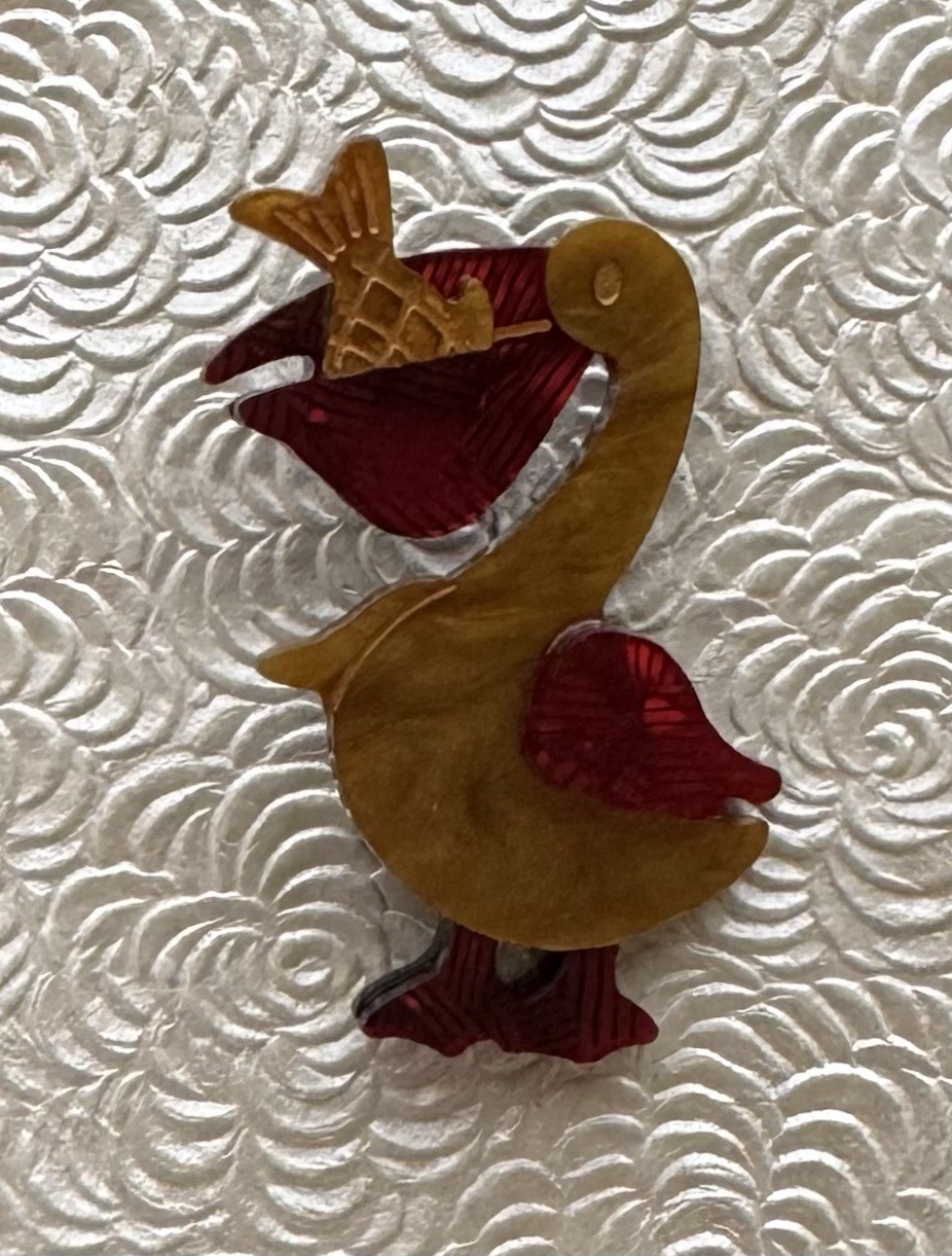 Acrylic Pelican w/ Fish Brooch Pin