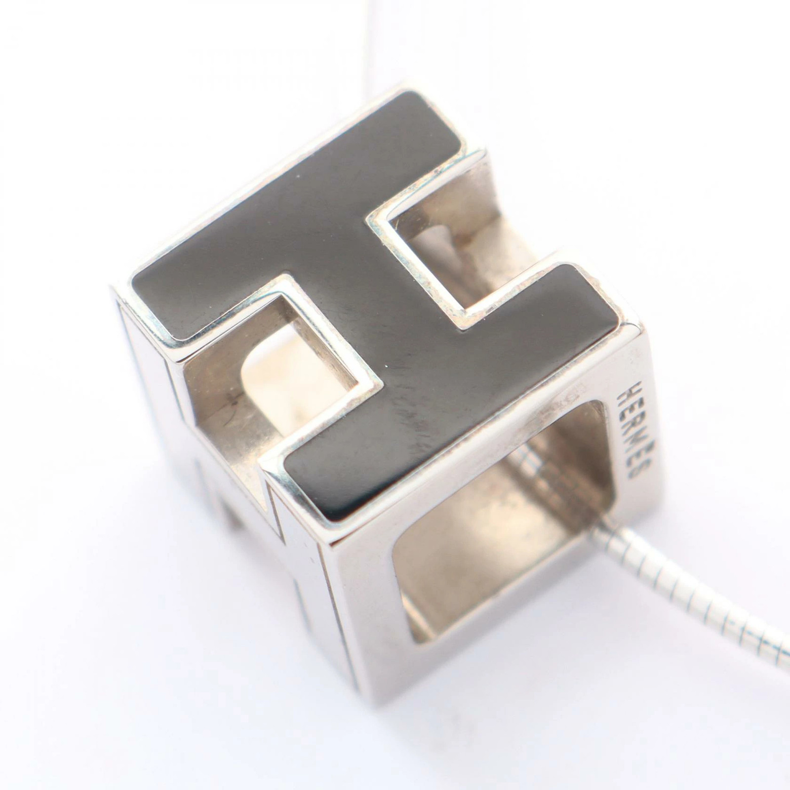 Hermes Cage Do Ash H Cube Necklace Stainless Steel Black/Silver 20.0 in