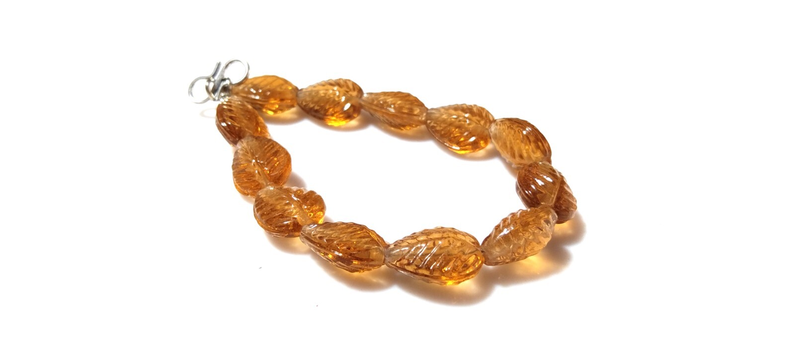 SPESSARTITE GARNE HYDRO LEAF CARVED PEAR 11-14MM GEMSTONE BEADS 7″INCH 1BRACELET
