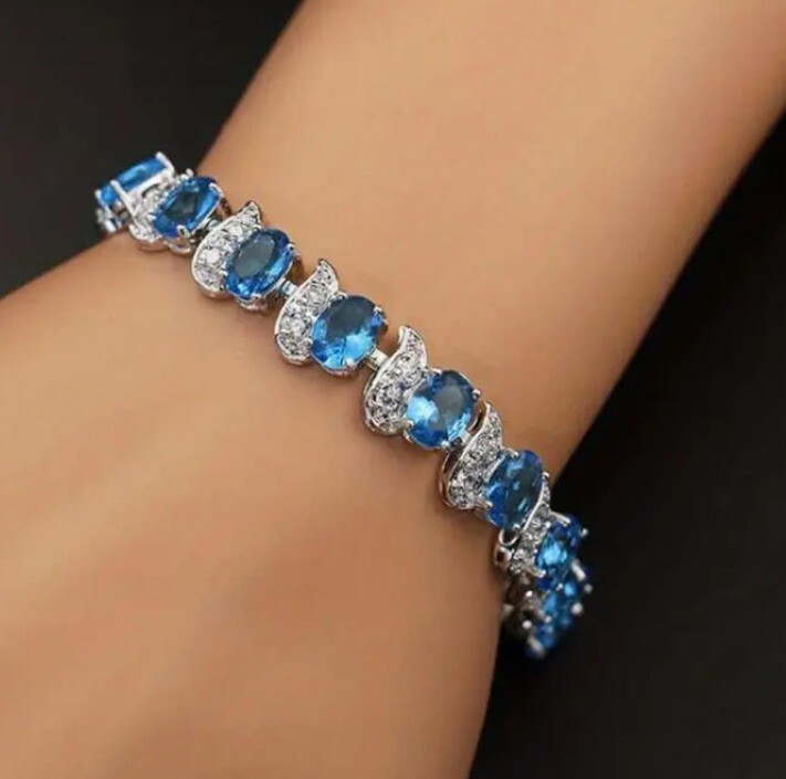 Baby Blue Periwinkle Tennis Bracelet – Extender Clasp, Synthetic Women’s Zircon