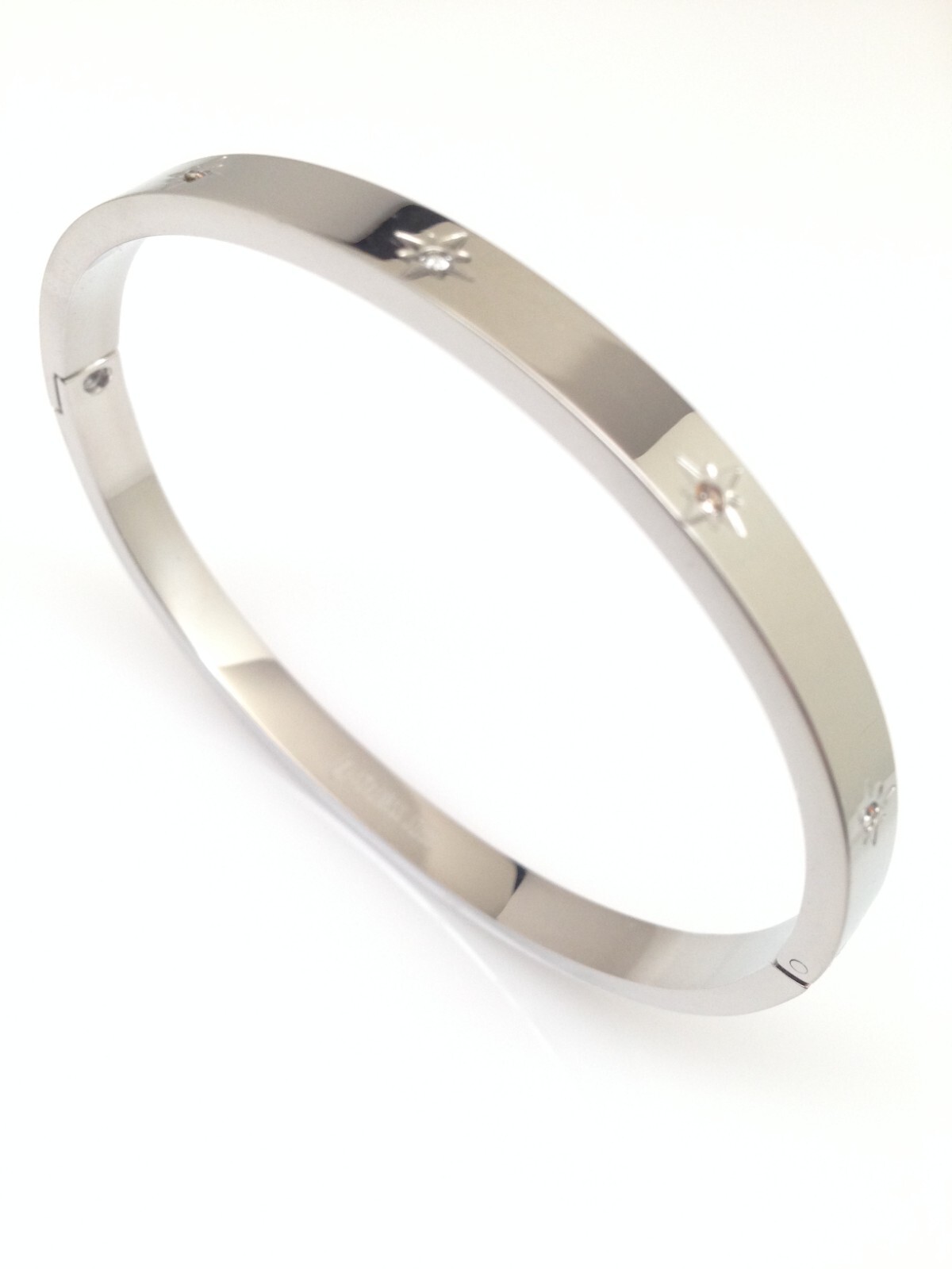 Stainless Steel CZ North Star Station Bangle Bracelet 6.75″ 5mm