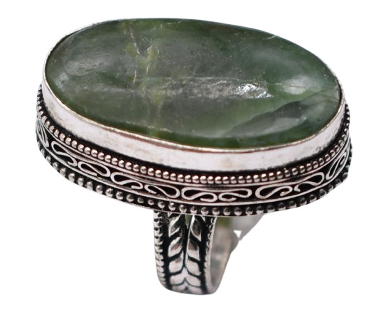 Green Jade Natural Gemstone Antique Silver Plated Ring US Size-8.5 R 717