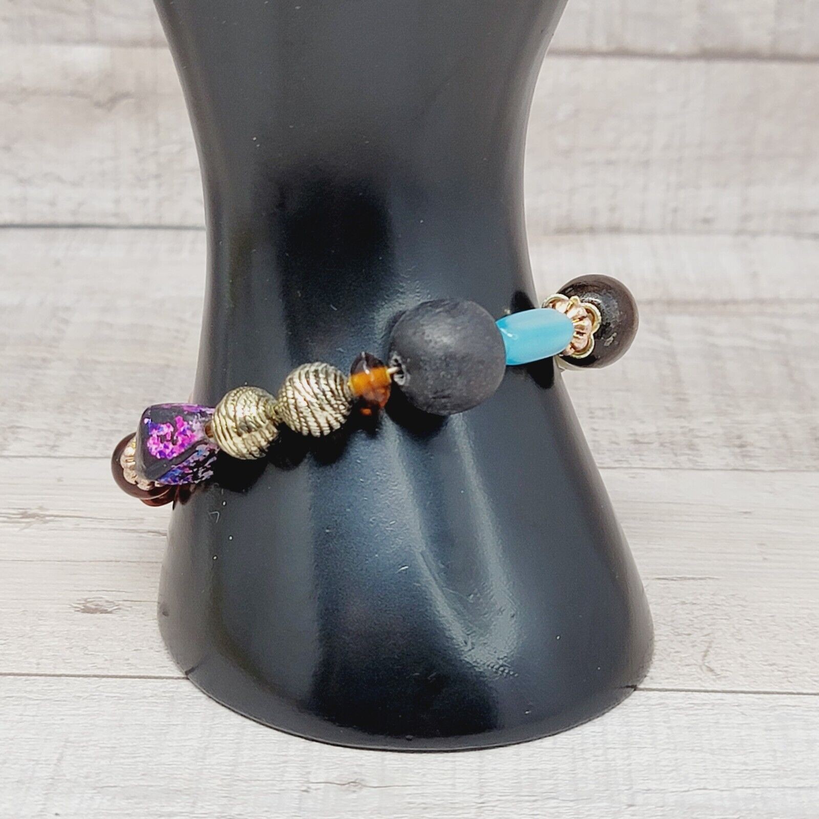Memory Wire Bracelet Natural Stone Wood Acrylic Glass Beads Multi Color 6″ to 8″