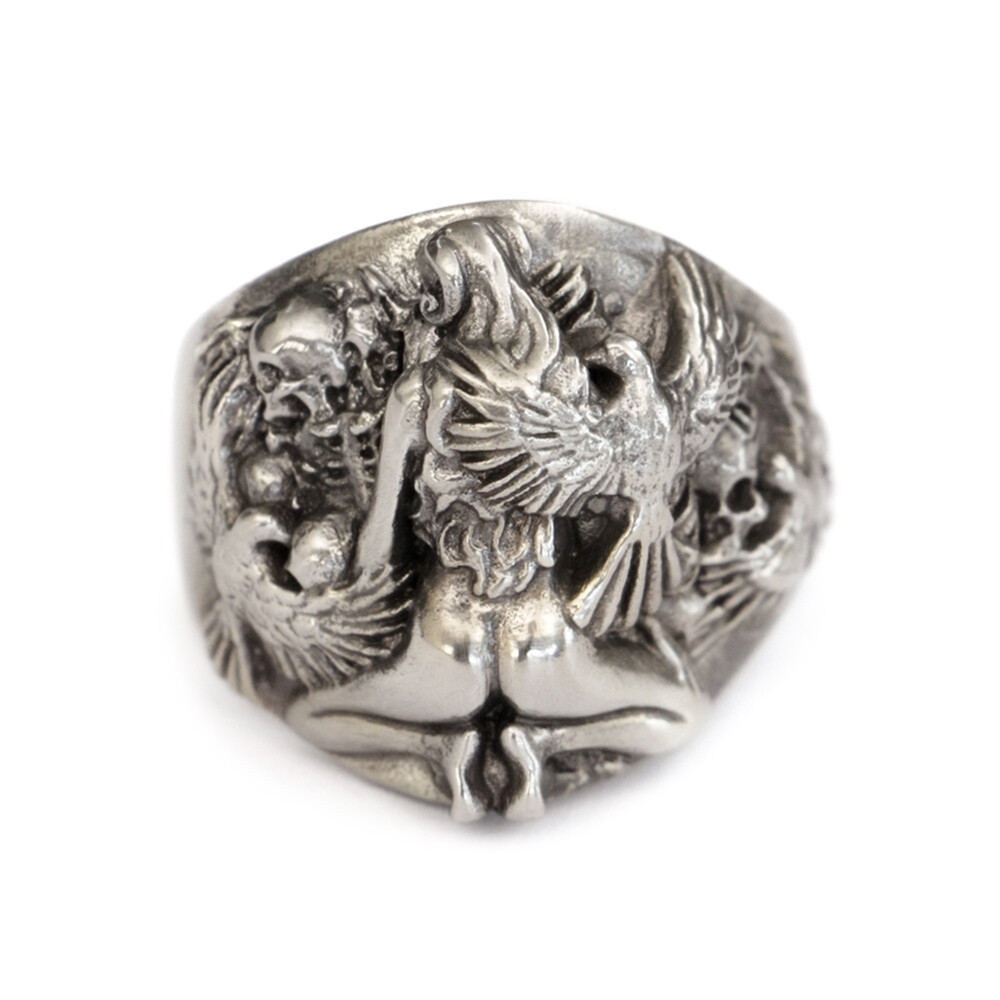 LINSION Sexy Girl Skull Ring Mens Cupronickel Biker Punk Ring CP258D US 7~15