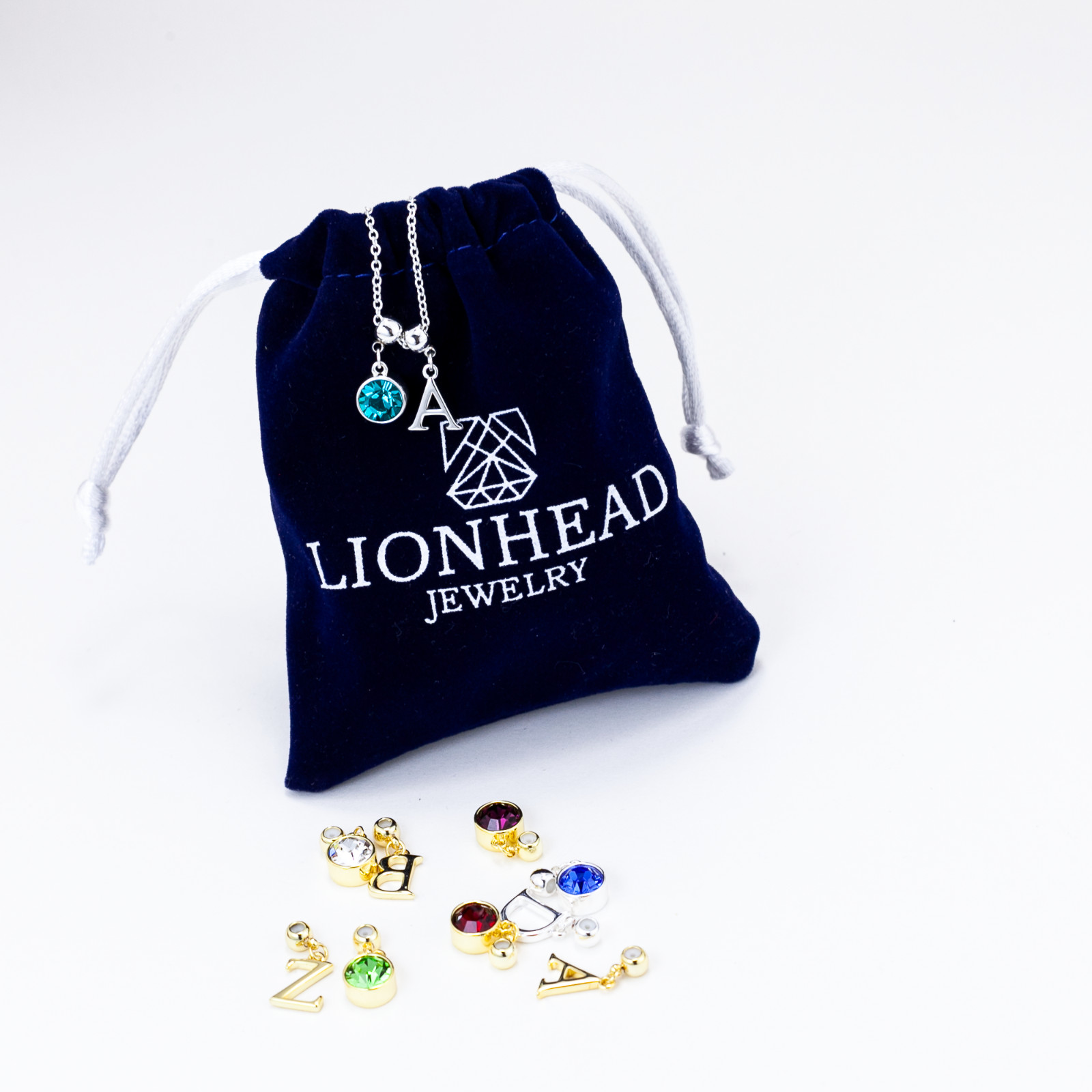 Birthstone & Initial Charms Necklace Personalized for You in Gold or Silver