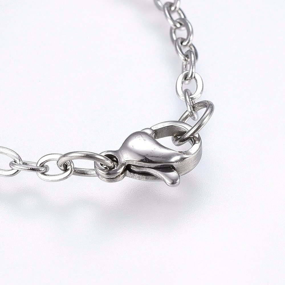 Stainless Steel Charm Bracelet Lobster Heart Gold Silver Color 7.8″ 2.5mm A68