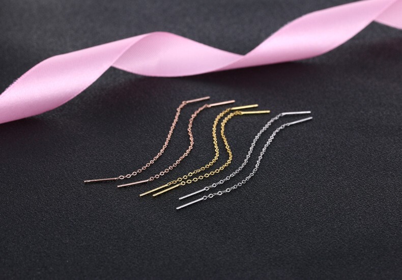 S925 Sterling Silver Tassel Chain Threader Dangle Drop Earrings Chain Gift F25