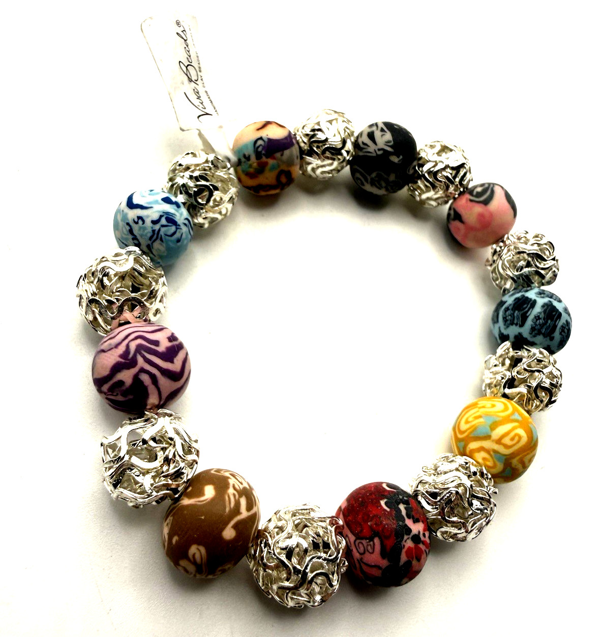 NWT VIVA BEADS Festival Multicolor Handmade Clay Beaded Stretch Bracelet