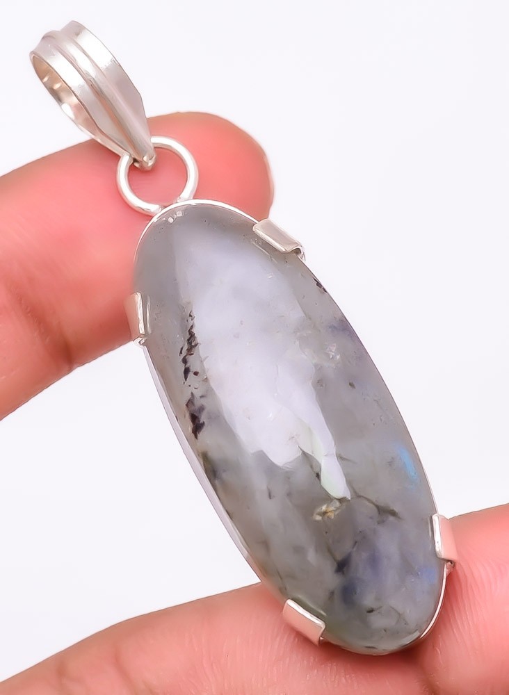 Natural Labradorite Gemstone 925 Silver Plated Jewelry Pendant 2.2″ M1441