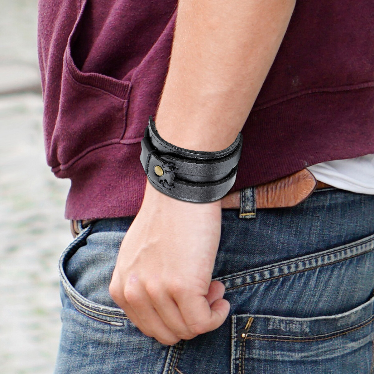 Wide Genuine Leather Bangle Cuff Bracelet Mens Womens Wristand Black / Brown