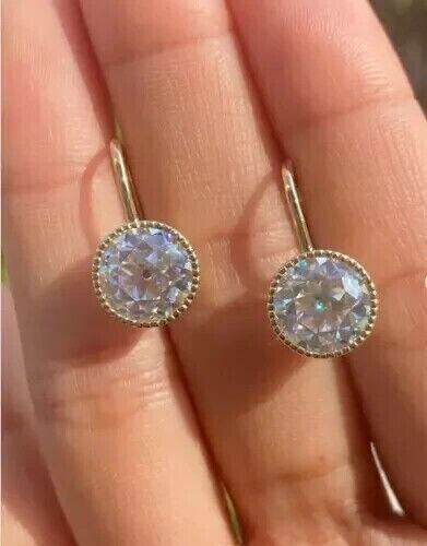 2Ct Round Cut Simulated Diamond Drop Dangle Earrings 14k Yellow Gold Plated