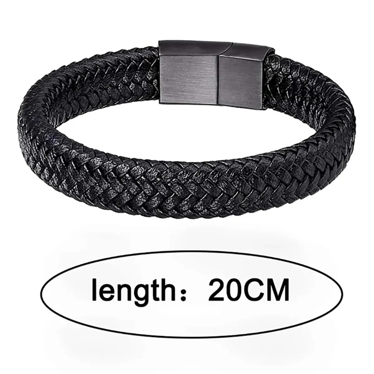 Men’s Black PU Leather Magnetic Bracelet Stylish Cuff Bangle Jewelry Gift