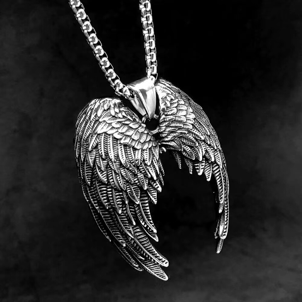 Silver Guardian Angel Wings Pendant Necklace Protection Jewelry For Men Women