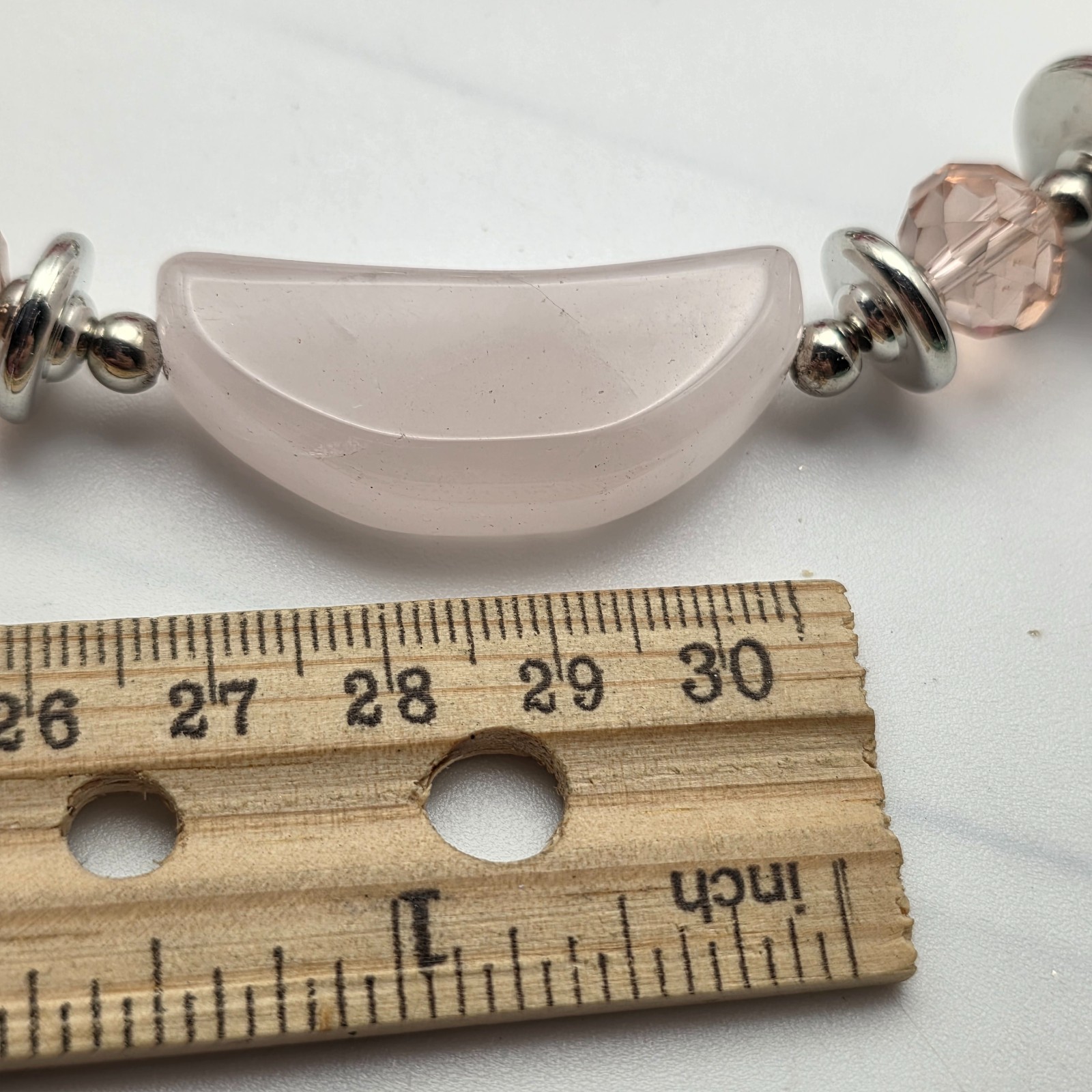 Rose Quartz Silver Tone Double Strand Statement Necklace 35 In Adjustable