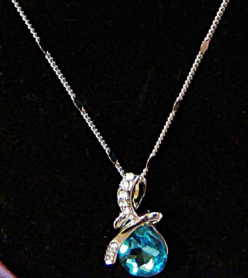 Princess Ice Platinum Plated Blue Teardrop Necklace
