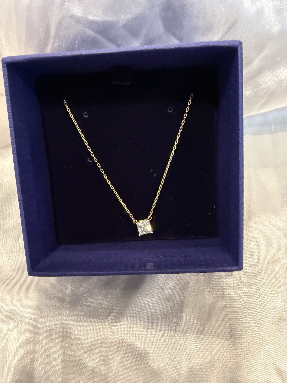 Swarovski Rose Gold Plated Square White Crystal Pendant Cable Necklace 5510698