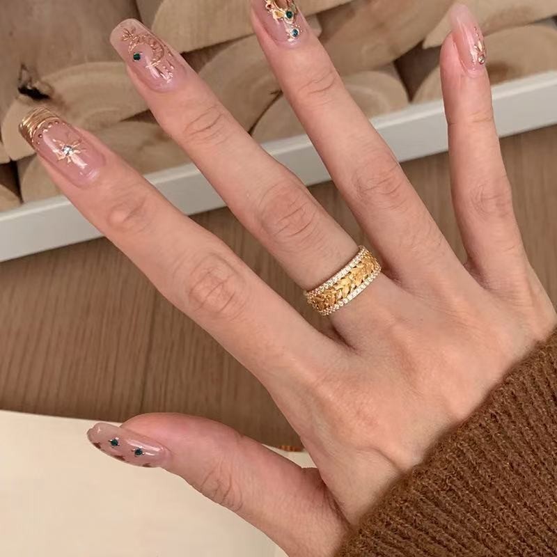 10mm Wide Fashion Woman 18k Gold Plated Sparkling CZ Wheat Band Ring Sizes 6-10