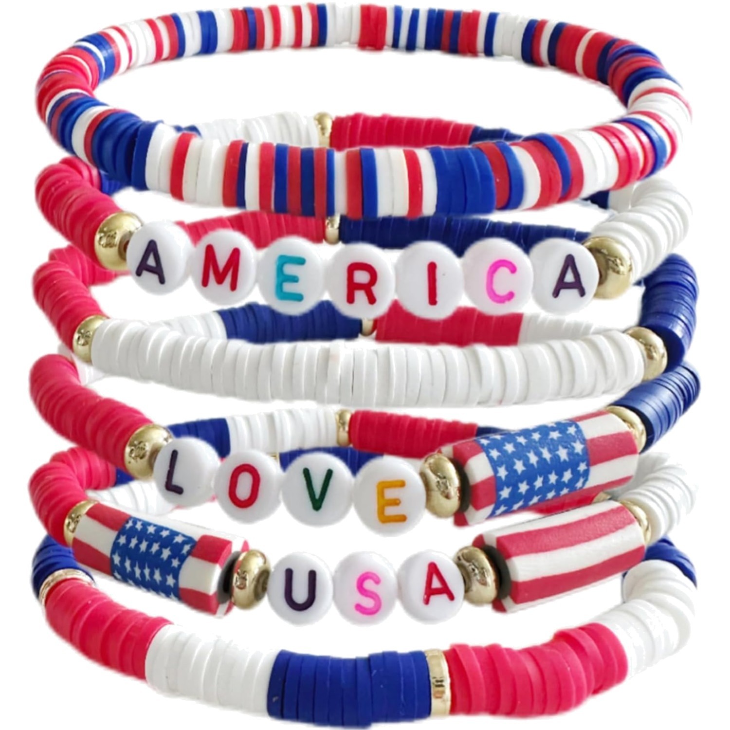 4th of July Bracelets American Flag Red White Blue Patriotic Jewelry