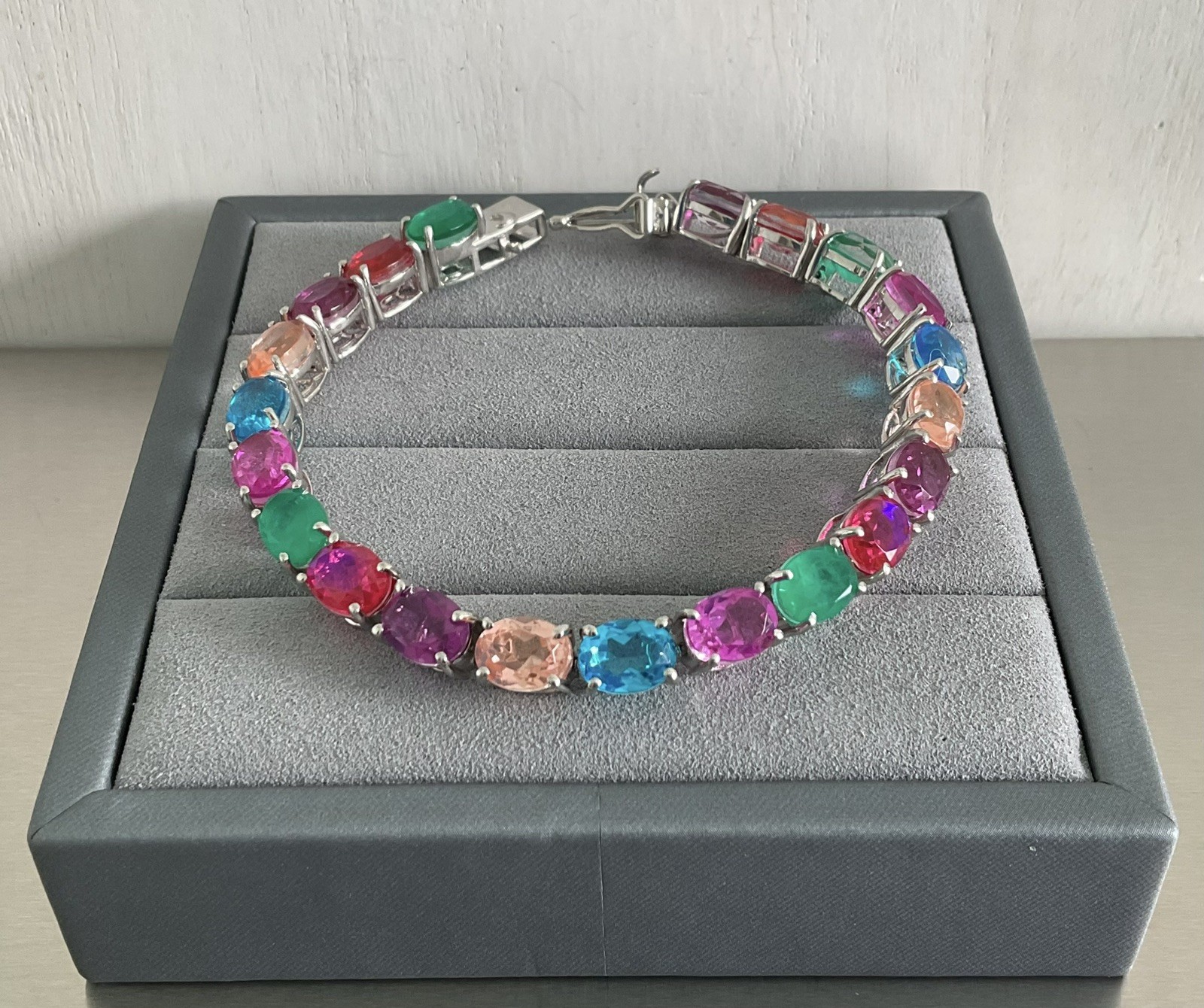 Vibrant Multi Color Faceted Quartz Bracelet Platinum Plated Sizes 6.5, 7.25, 8.0
