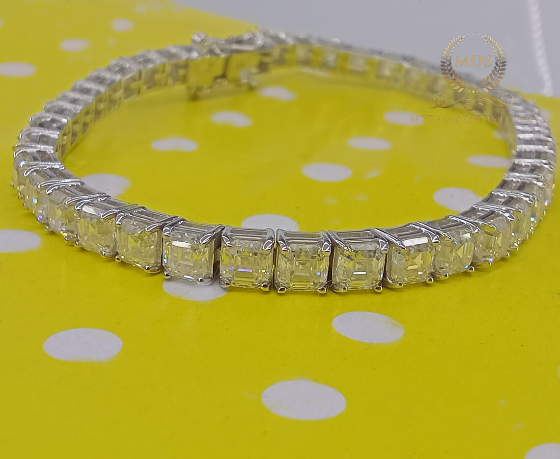 CUSTOM/10K YELLOW GOLD 7′ Inch Long Tennis Bracelet 7 CT Asscher Cut VVS1
