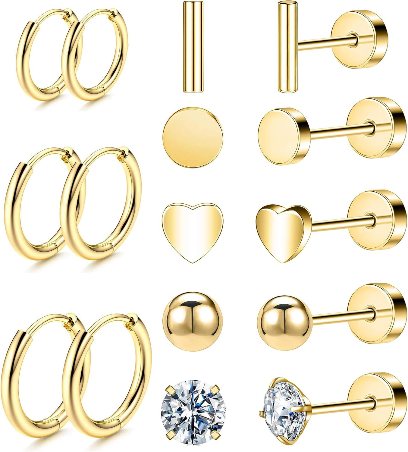 Hypoallergenic Titanium Earrings for Sensitive Ears 14K Gold Plated Opal Ball CZ